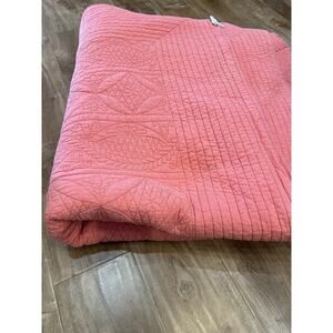 Pottery Barn Coral Linen Cotton Medallion King Quilt 100% Cotton Filling *Read